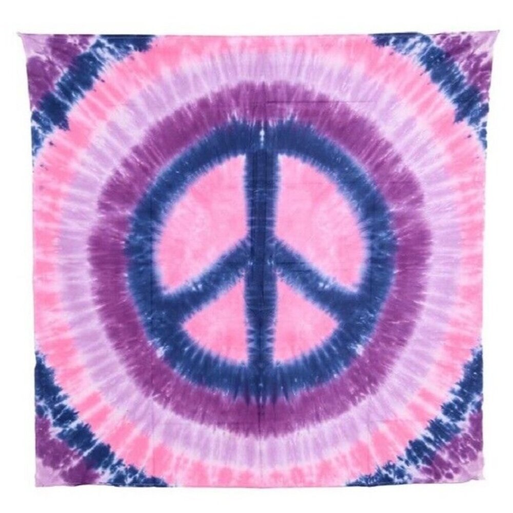 New Purple Pink Peace Sign Tie Dye Gift Tapestry 58x58 Wall Hanging Decor NIP
